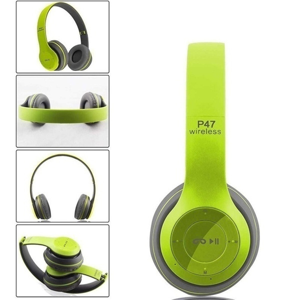 P47 Bluetooth Headset Foldable Wirless Stereo Earphone Support MP3 TF Card With Mic Widely Compatible Headphone Matte green