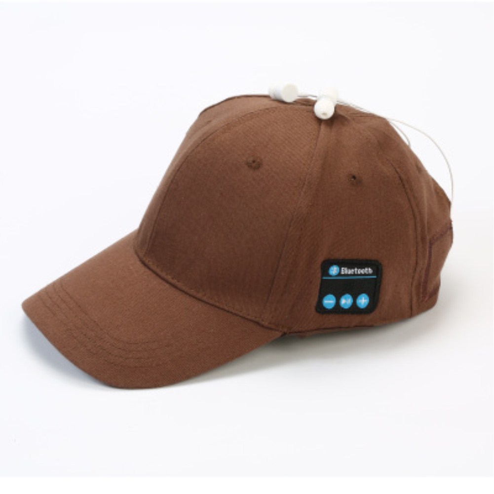 Wireless Bluetooth Earphones Sport Music Cal Baseball Cap Ourdoor Headset Brown